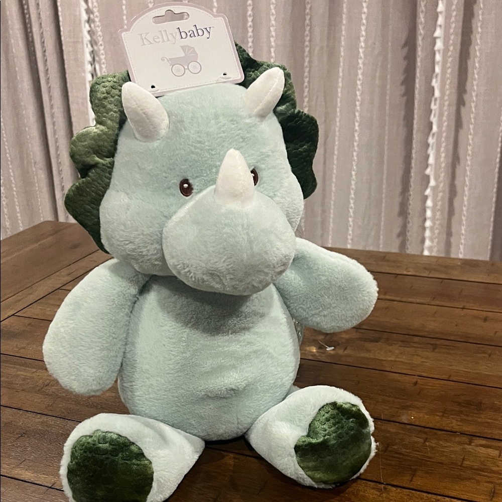 Mint Green Triceratops Plush Toy with Dark Green Accents